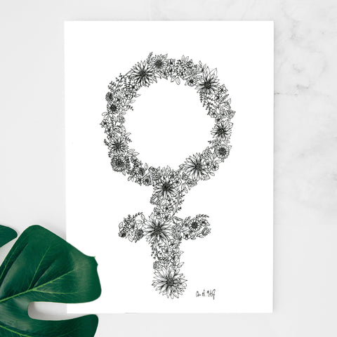 Feminist Symbol Floral Art Print